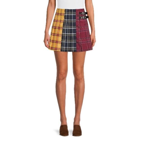 Womens Juniors Denim Pleated Plaid Mini Skirt Size S (3/5) - Picture 2 of 5